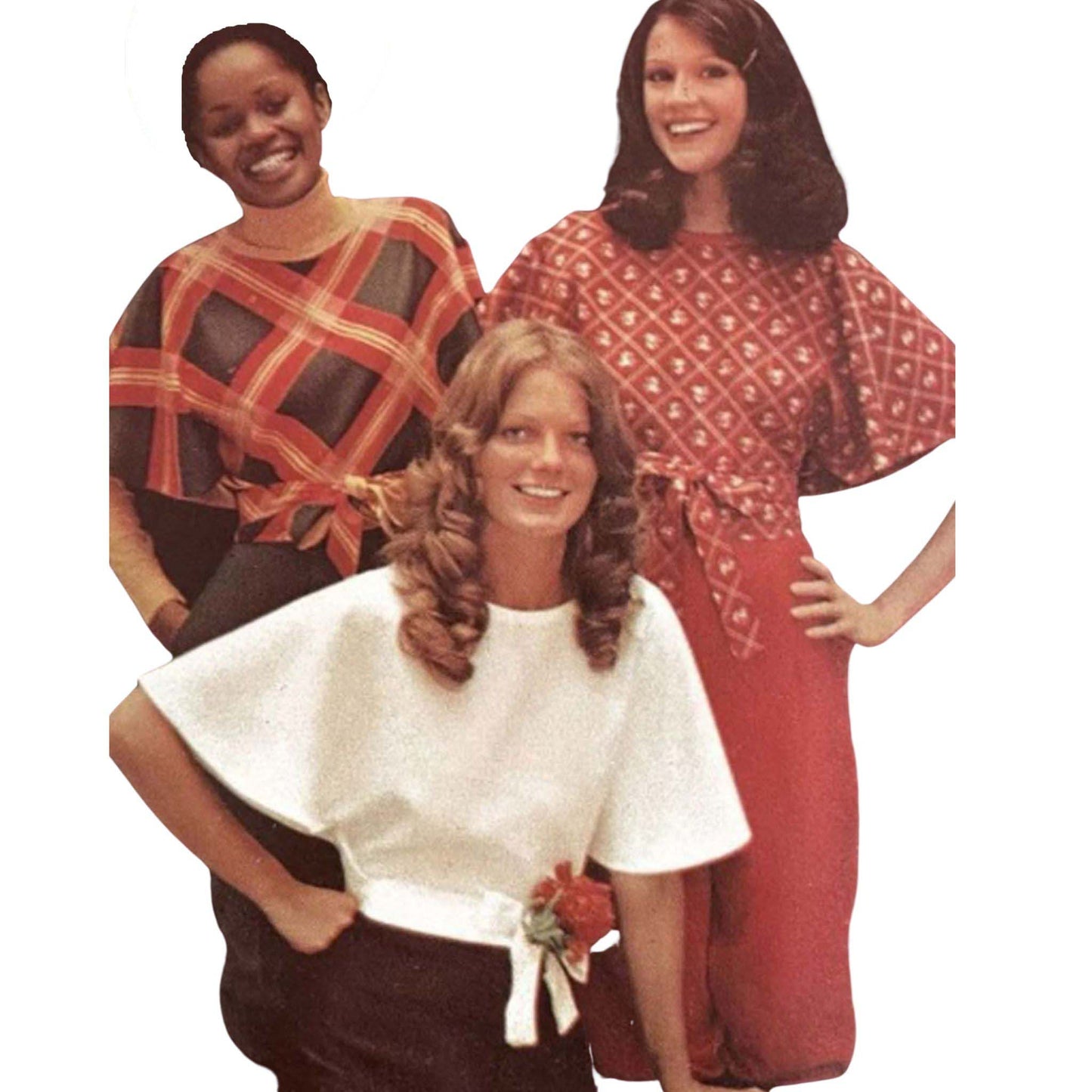 Model wearing 1970s reversible blouse made from Butterick 6835 pattern
