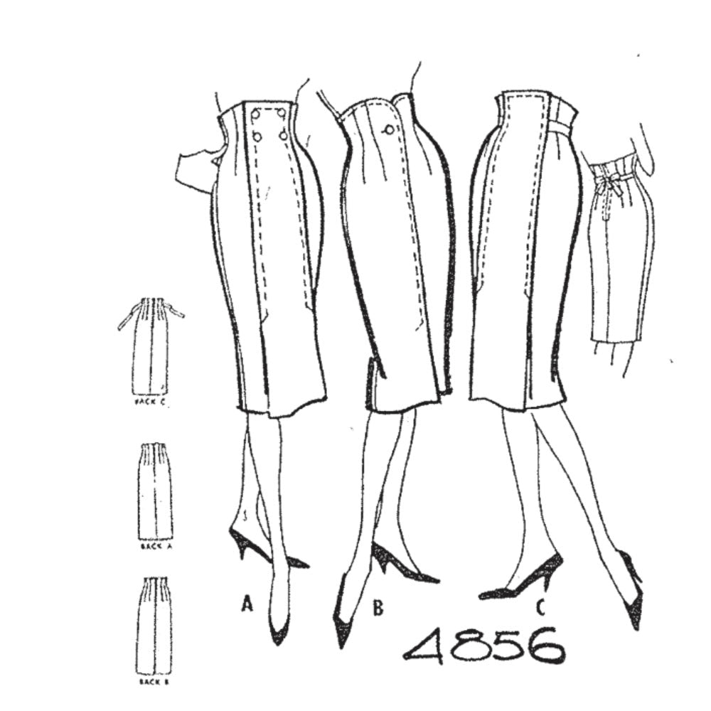 Line drawings of front and back of all styles of the Hollywood Skirt.