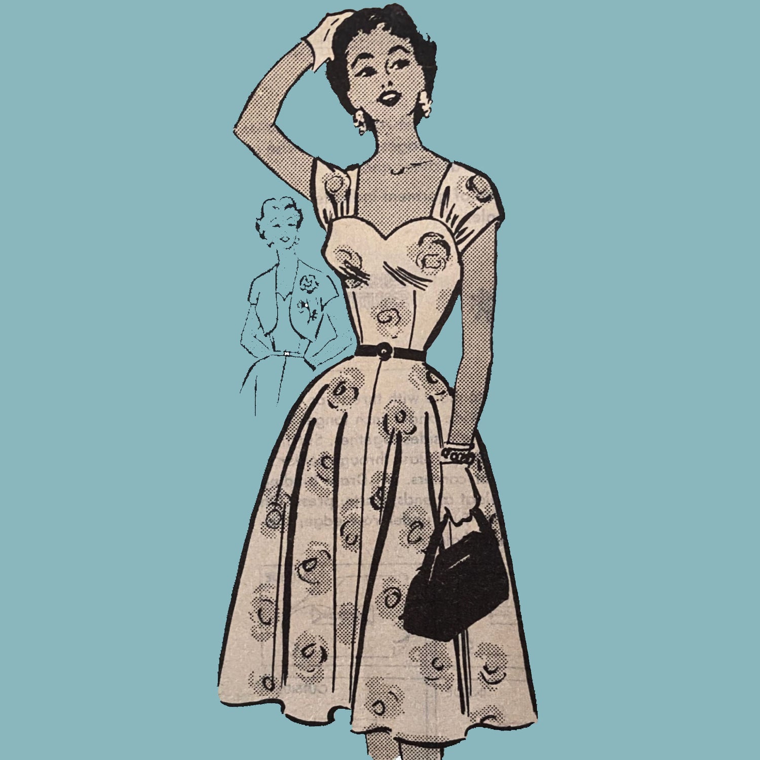 Model wearing dress made from Anne Adams 4744 pattern