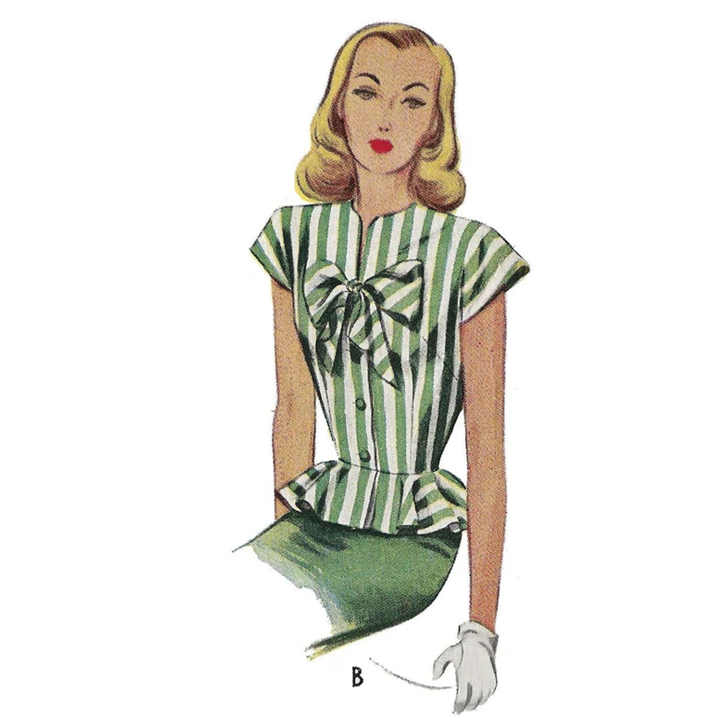 Model wearing 1940s top made from McCall’s 6519 pattern