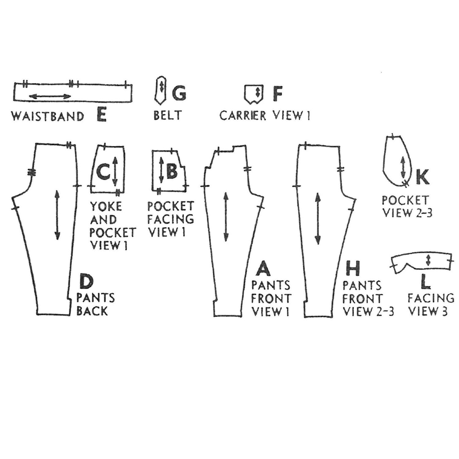 1950s Pattern, Cigarette Pants, Trousers, Slacks - Pattern pieces