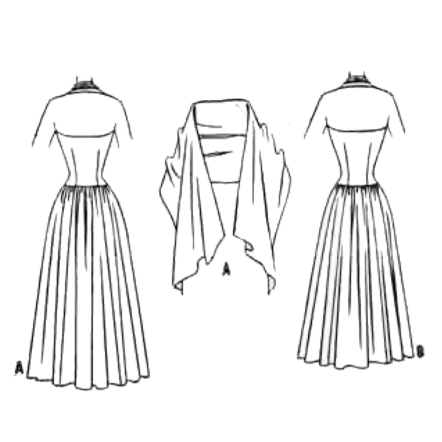 Line drawings of dress and stole.