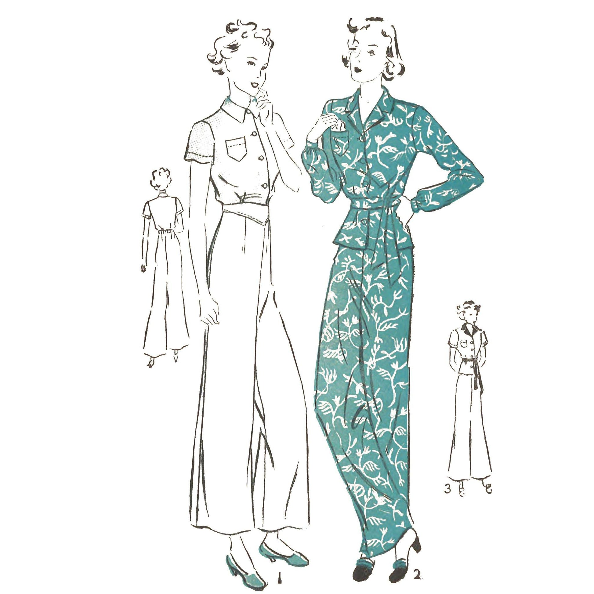 Women wearing 1930s pyjamas