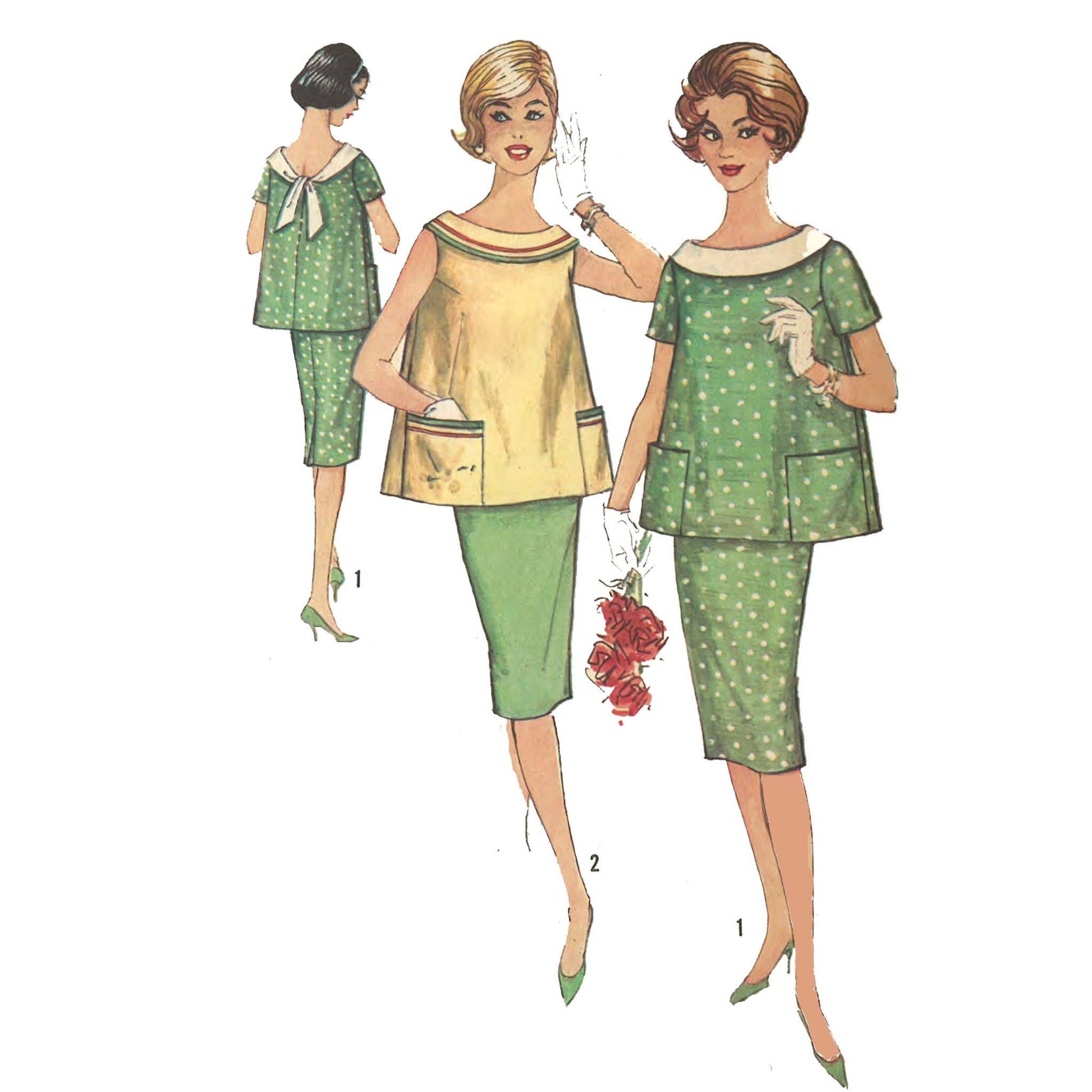 PDF - 1960's Sewing Pattern: Two-Piece, Top & Skirt Maternity Dress PDF - 1960's Sewing Pattern: Two-Piece, Top & Skirt Maternity Dress