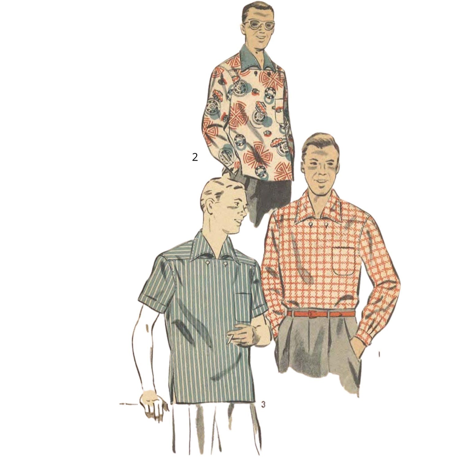 Men wearing 1950s Pattern, Men's Sports Rockabilly Shirts