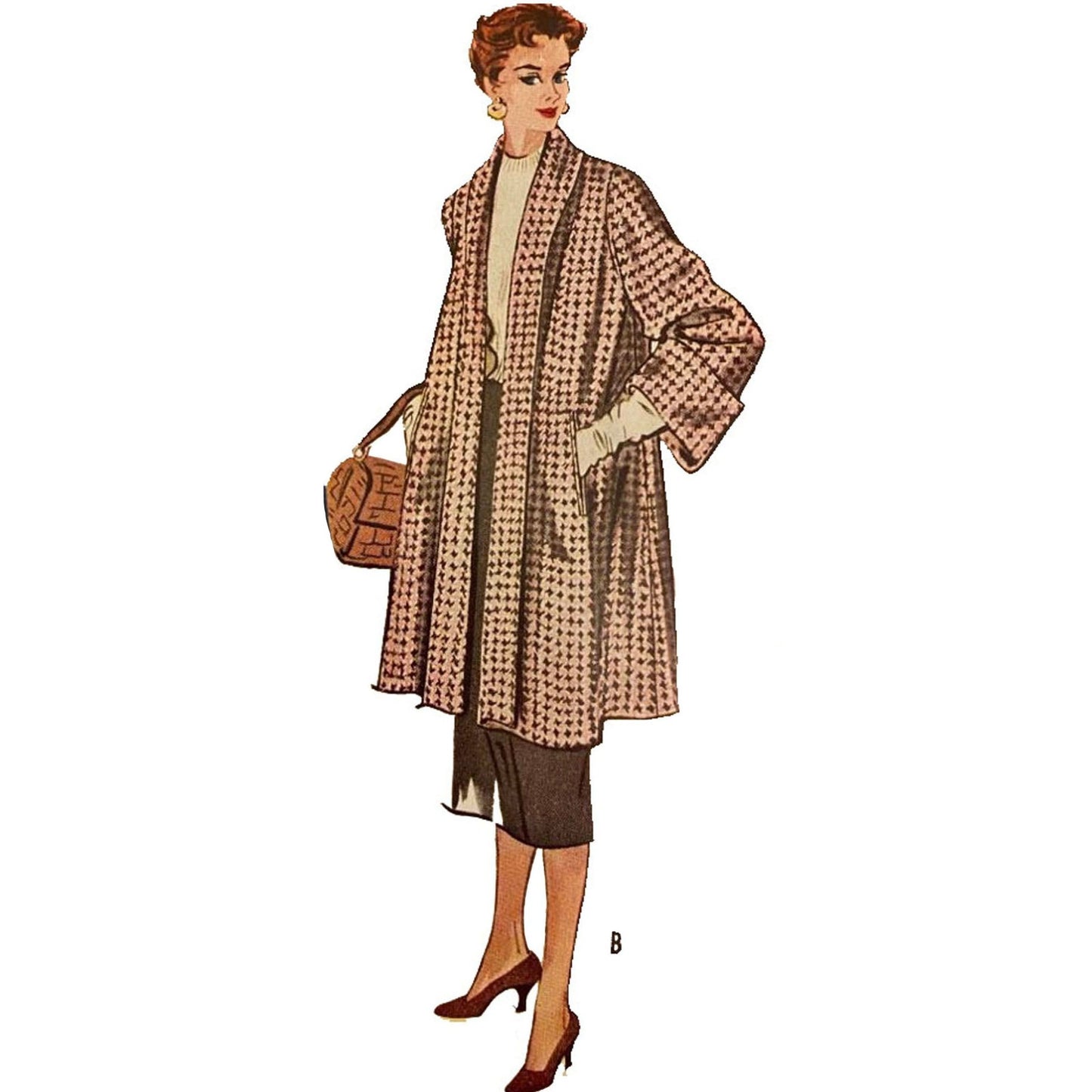 PDF - Vintage-Muster aus den 1950er Jahren – „Attention“-Mantel in zwei Längen – Brustumfang 36" (91,4 cm) – Sofort zu Hause ausdrucken