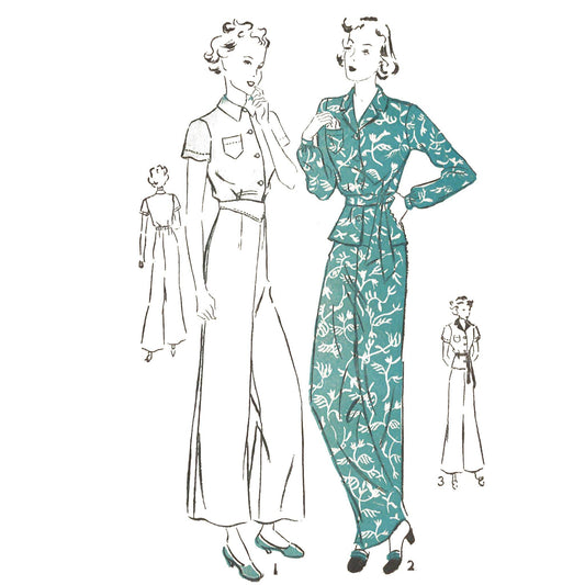 Women wearing 1930s pyjamas