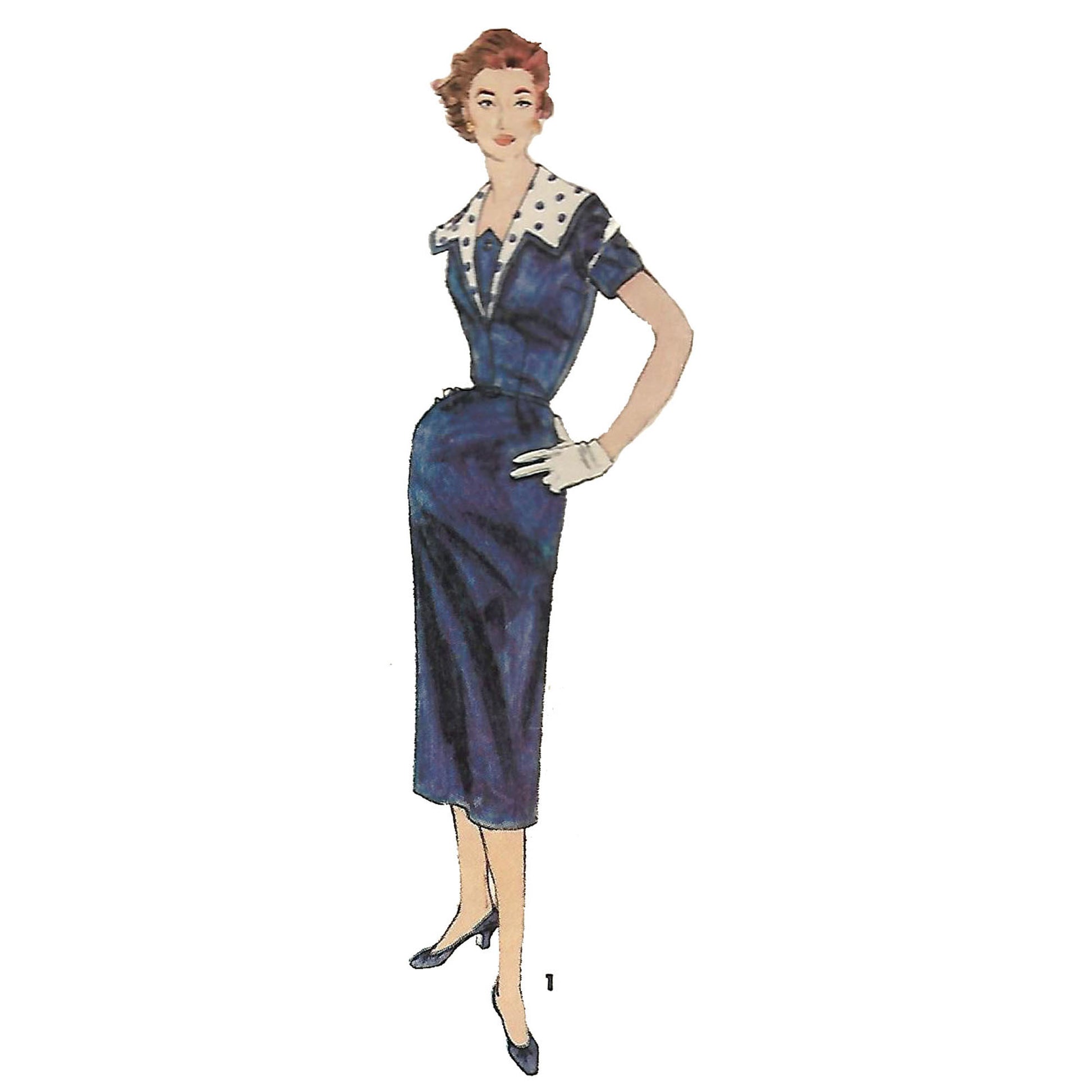 Model wearing 1950s dress with two skirts and detachable collar made from Simplicity 1132 34 pattern