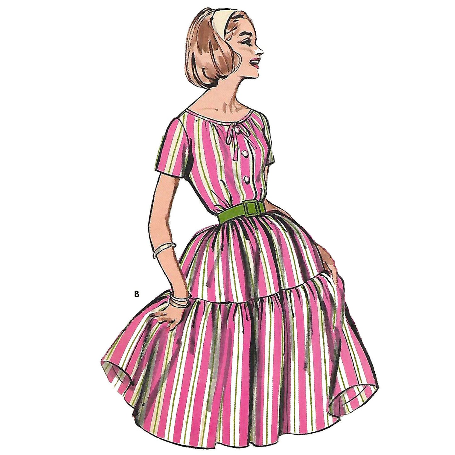 Model wearing 1960s junior and miss flounced dress made from Butterick 9656 pattern.