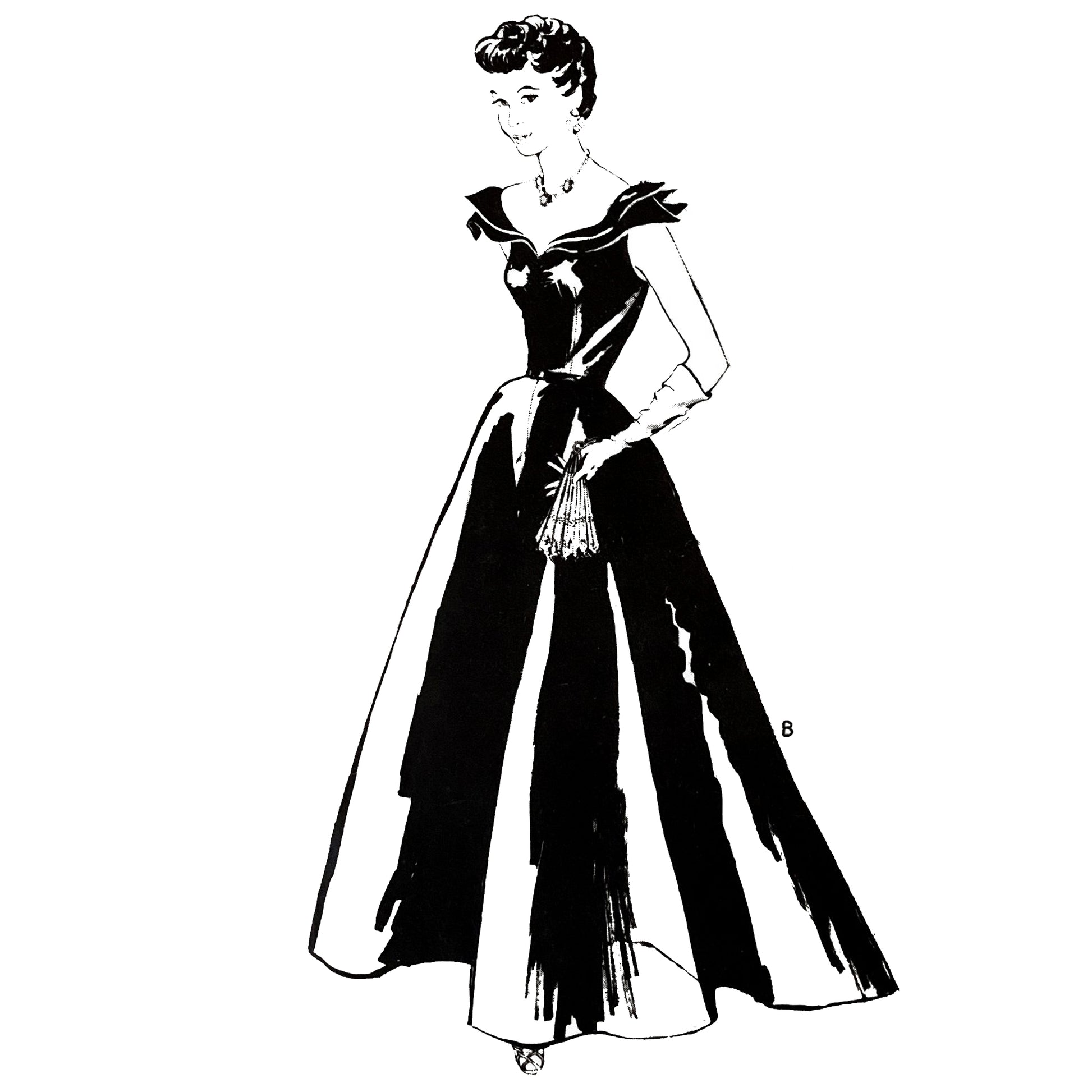 Model wearing evening dress made from Style 357 pattern