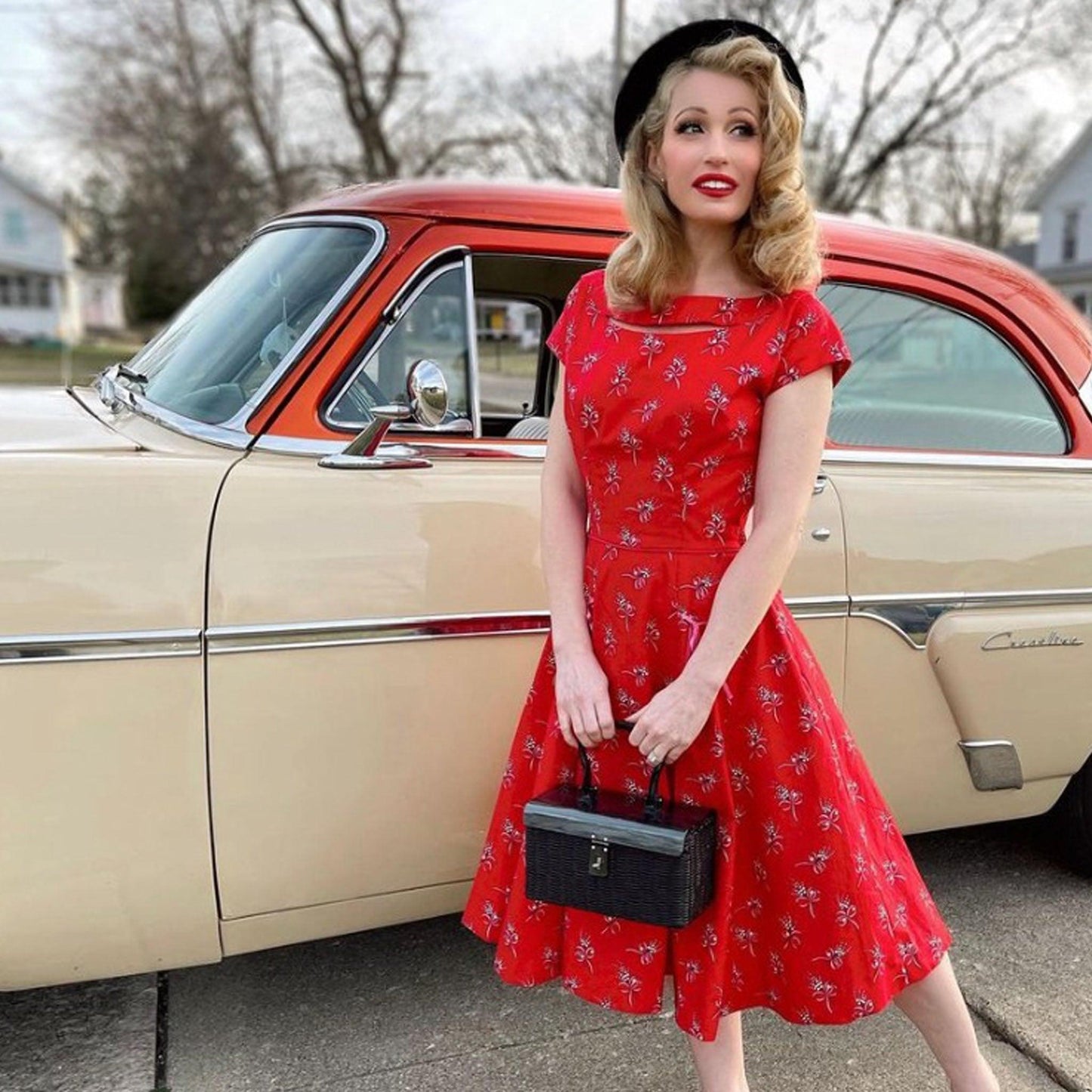 Woman wearing red dress