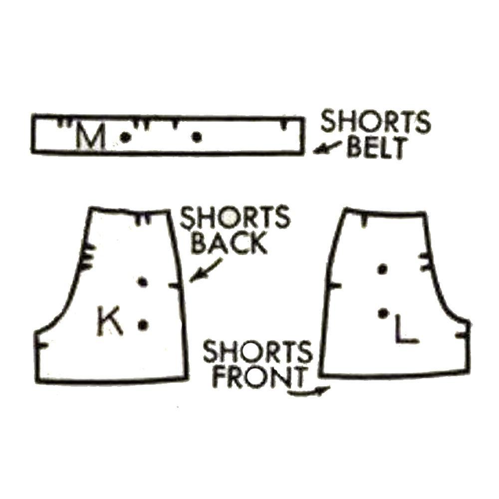Sewing pattern pieces for shorts.