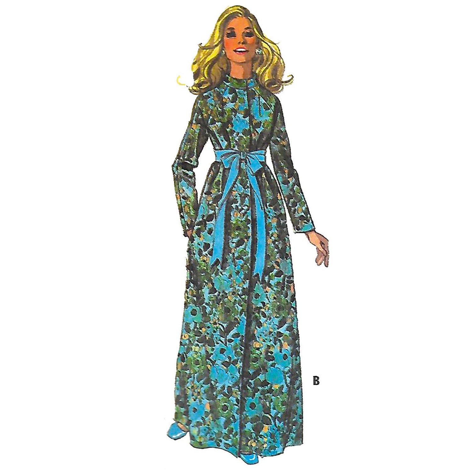 Model wearing 1970s robe in three versions made from McCall’s 2696 pattern