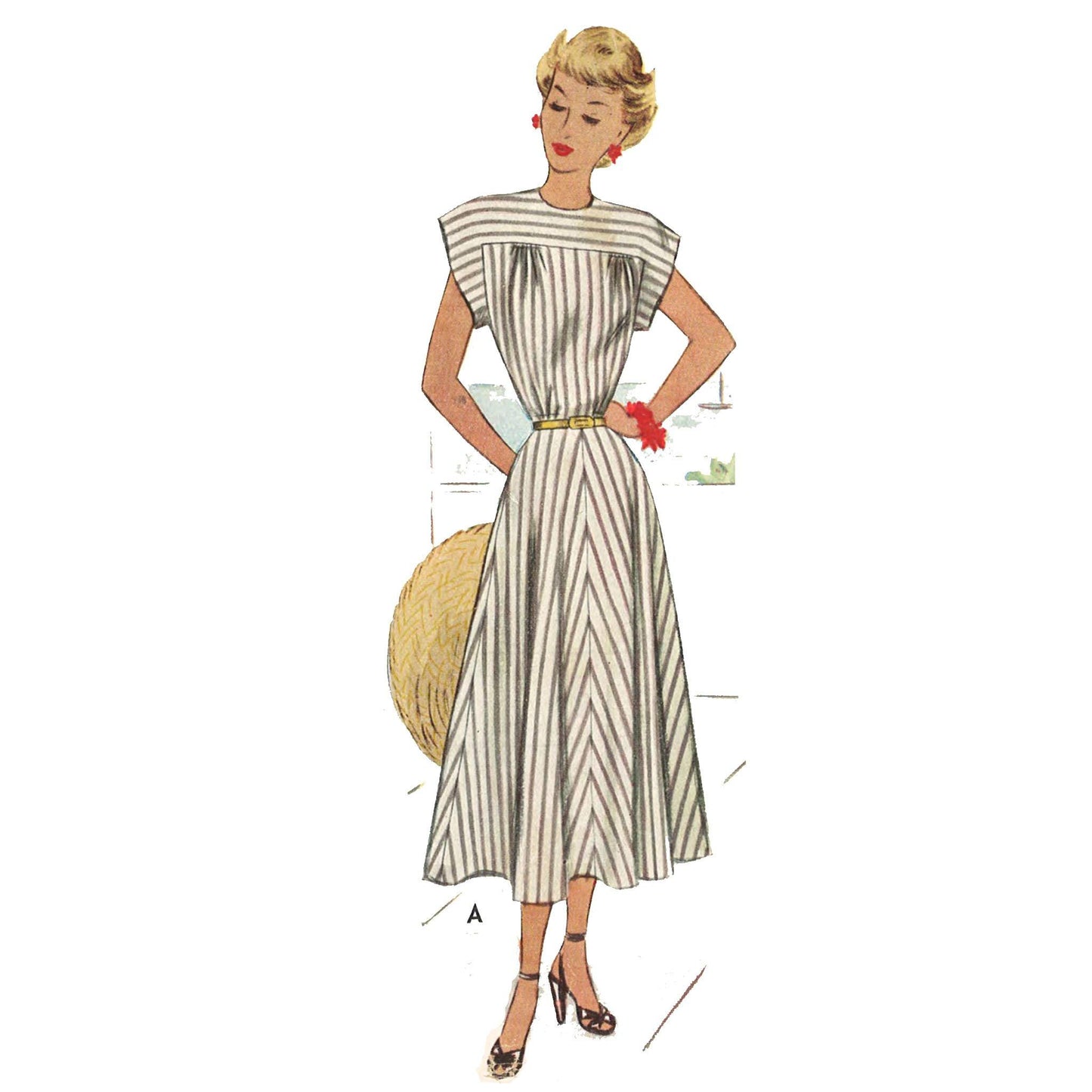 Woman wearing a 1940s Pattern Classic Tea Dress 'Easy to Make'