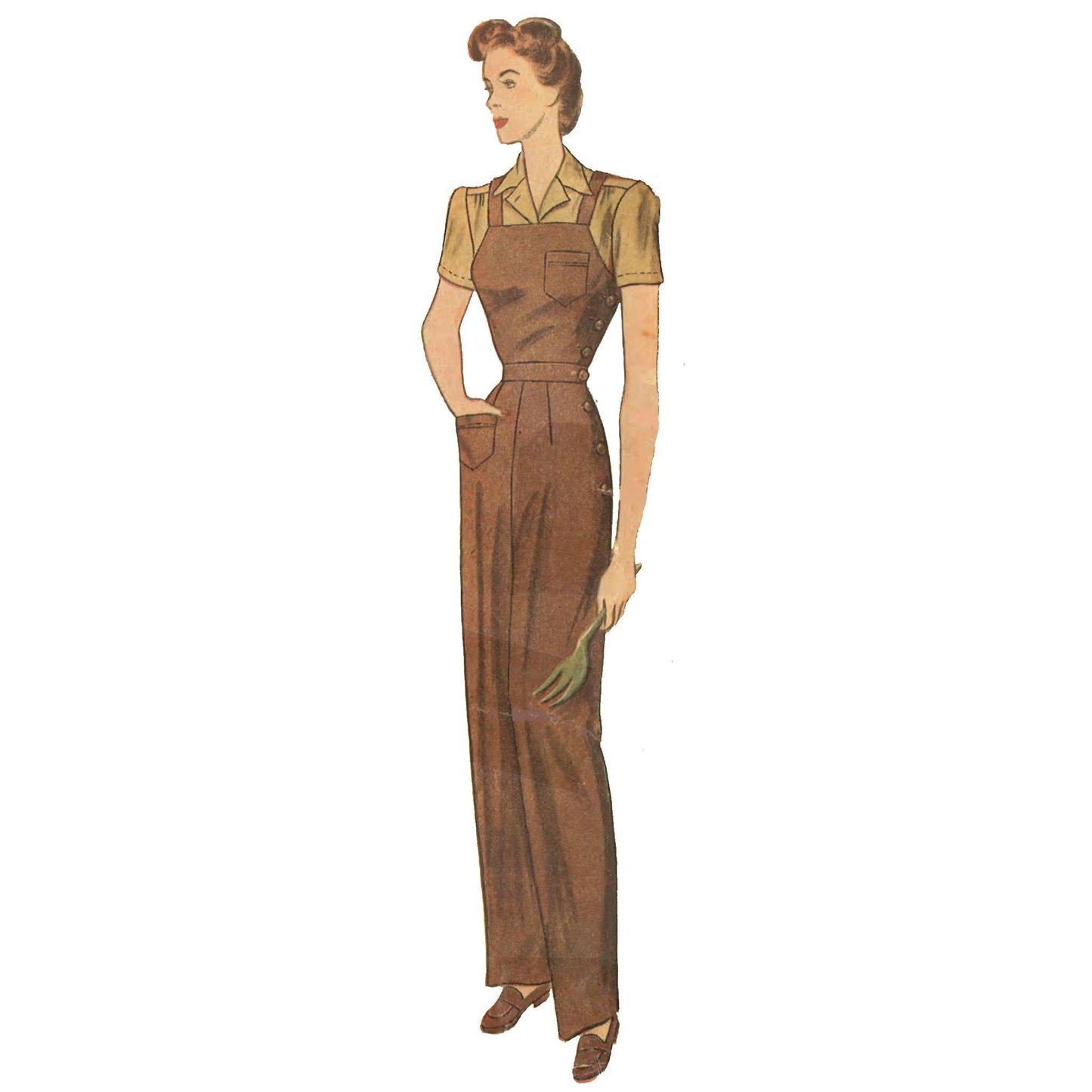 Woman wearing 1940s Land-Girl - Slacks, Blouse & Overalls
