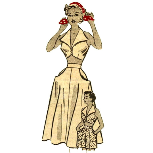 Vintage 11940s Pattern, Cropped Top, Skirt & Shorts - woman wearing beach set