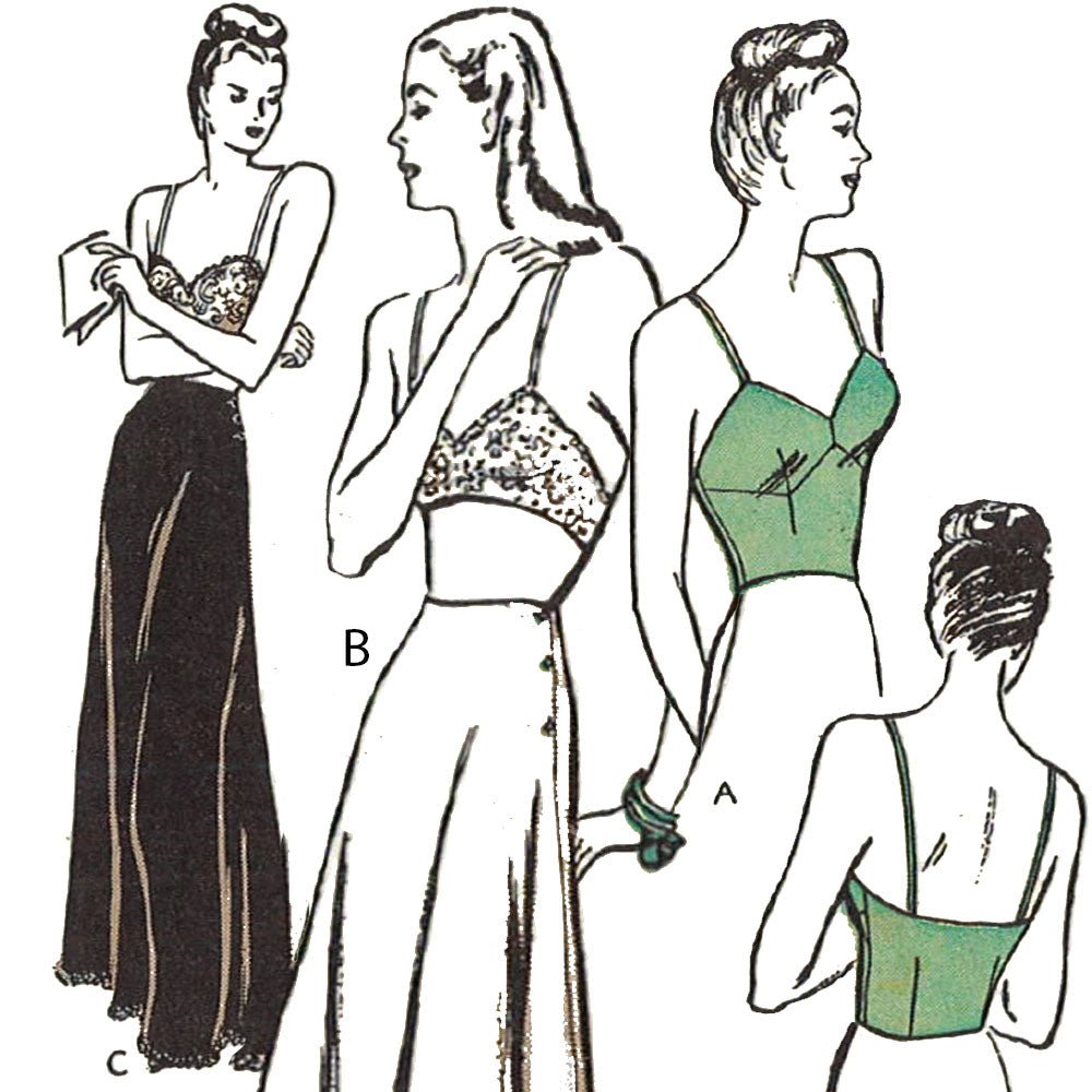 Four women wearing vintage 1940s lingerie made from Butterick 3835 pattern.