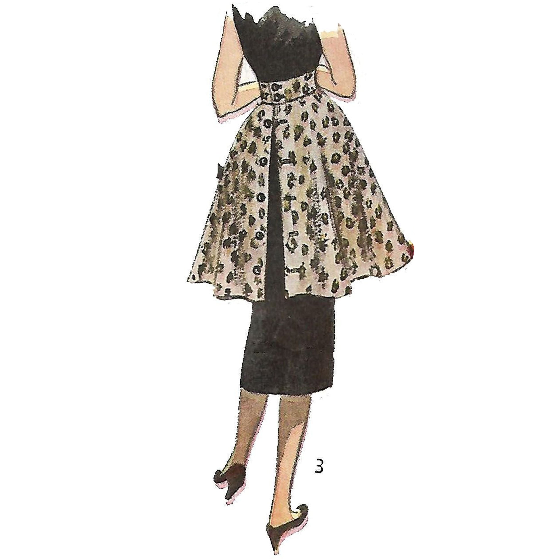 Model wearing 1950s skirt and overskirt, transfer included made from Simplicity 3686 pattern