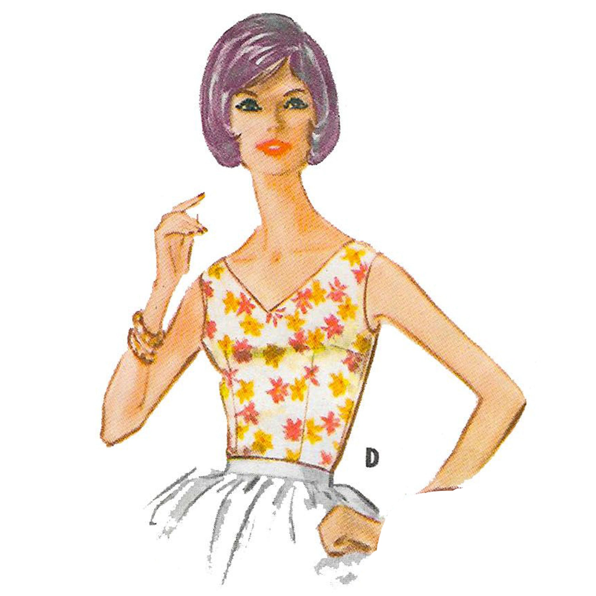 Model wearing 1960s sleeveless blouse made from McCall’s 5833 pattern