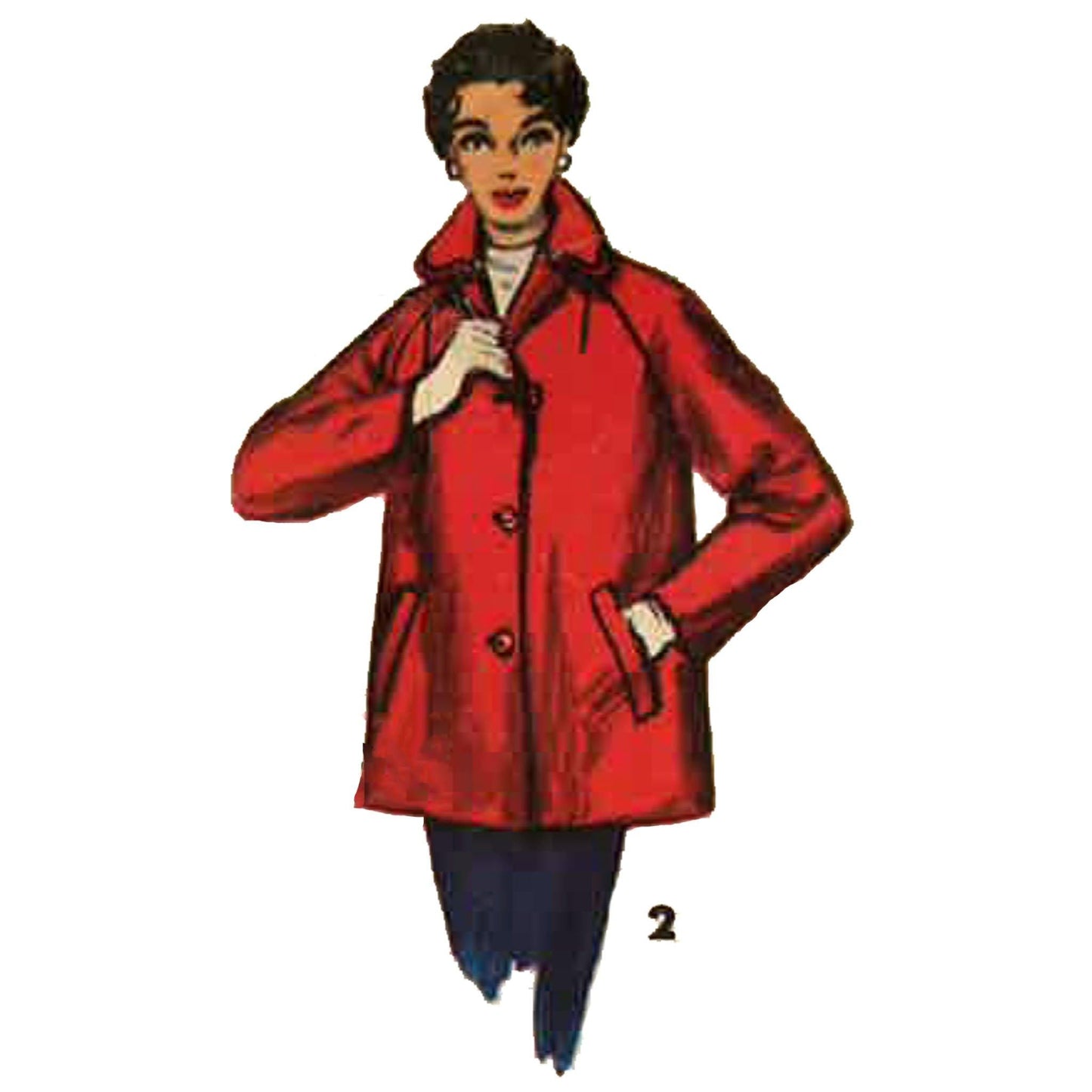 Woman wearing a red jacket.