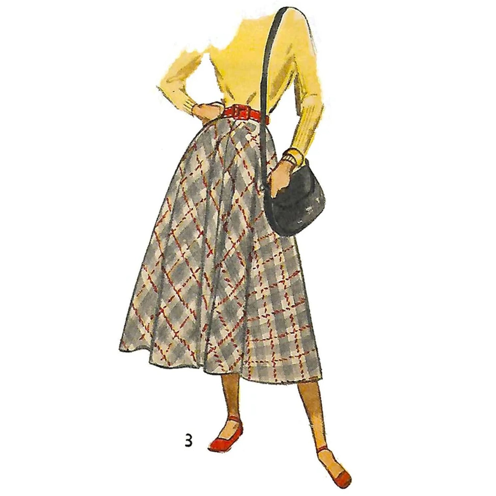 Model wearing 1940s teen-age skirt in daytime and ballerina lengths made from Simplicity 2609 pattern