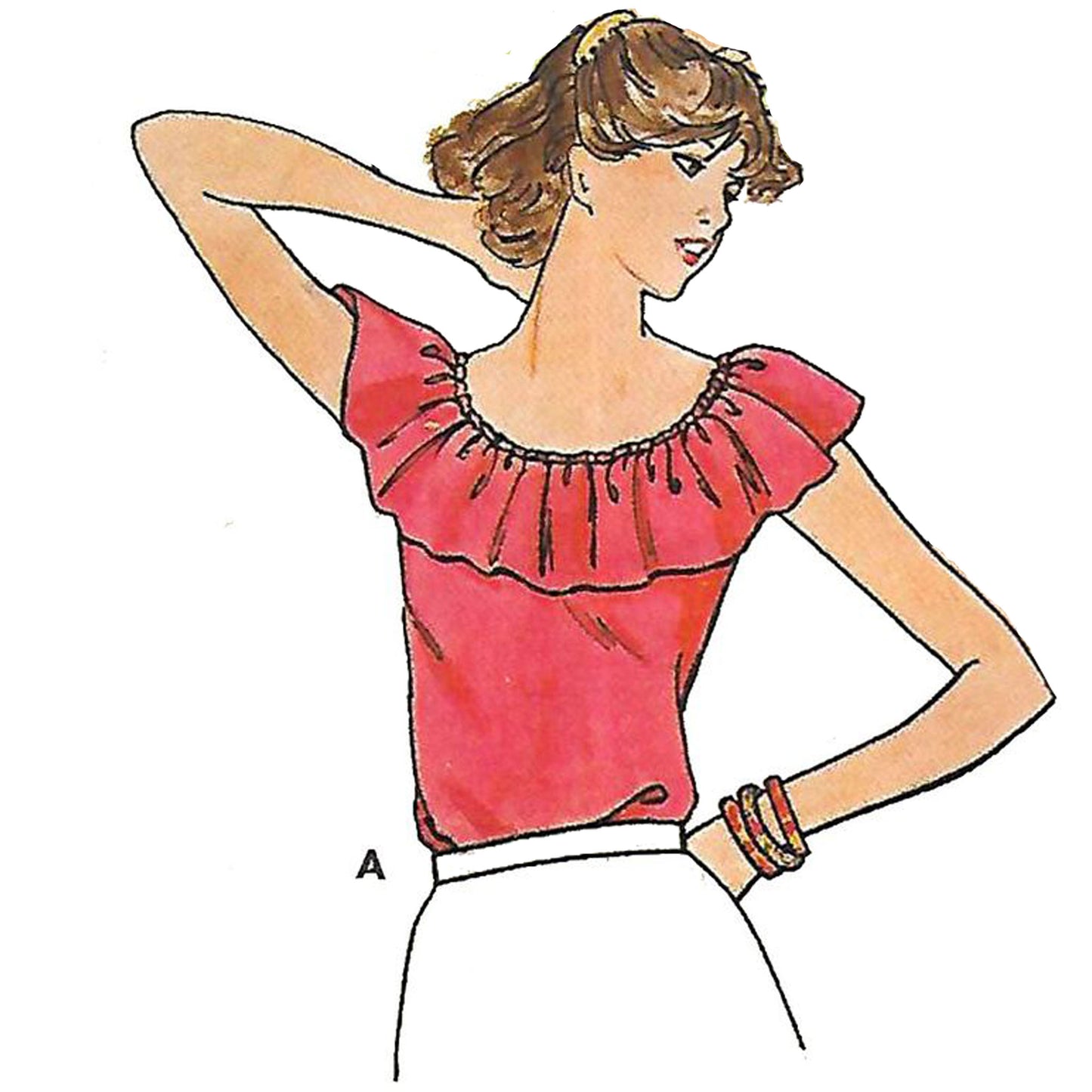 Model wearing 1970s top made from Butterick 5975 pattern