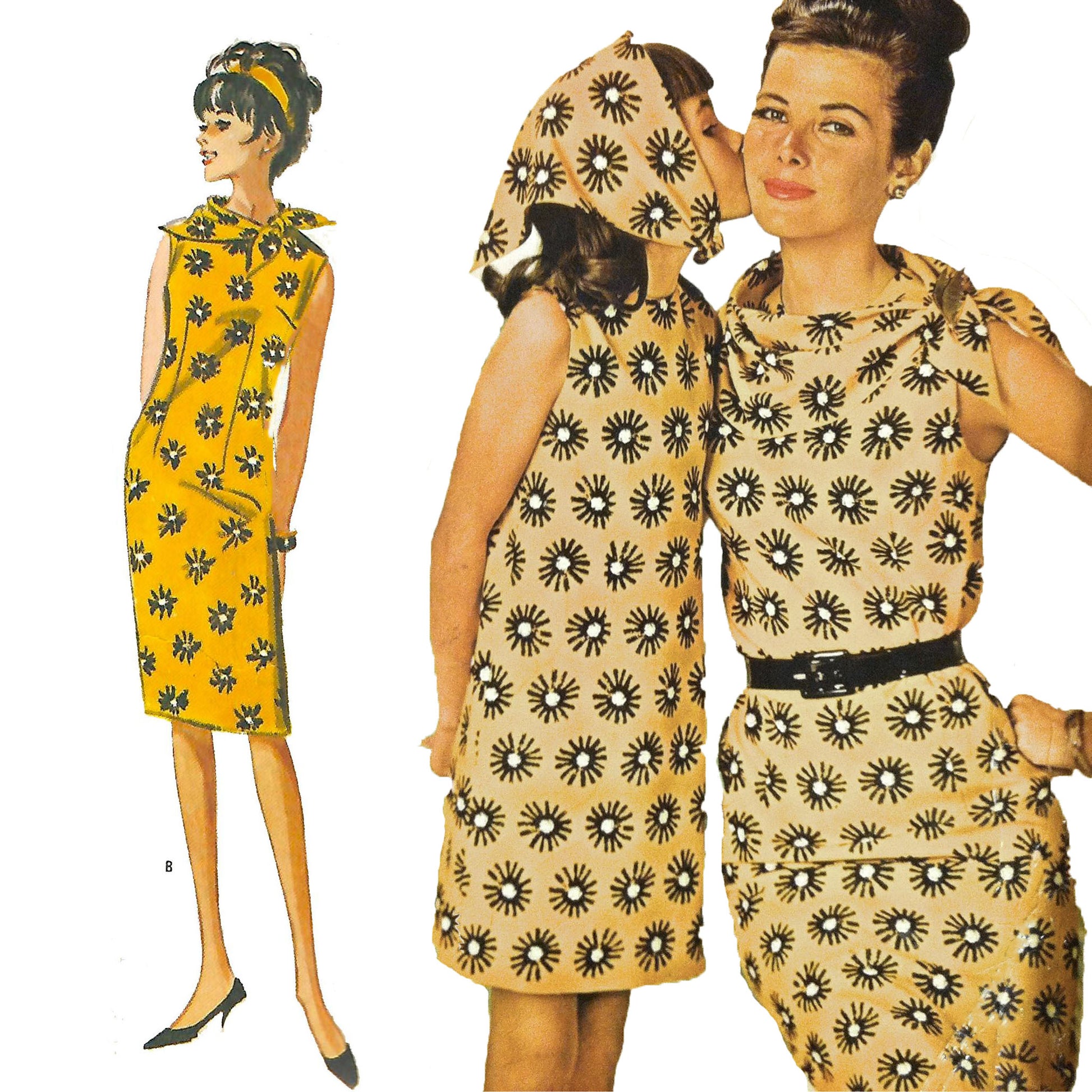 Model wearing 1960s dress and scarf made from McCall’s 6804 34 pattern