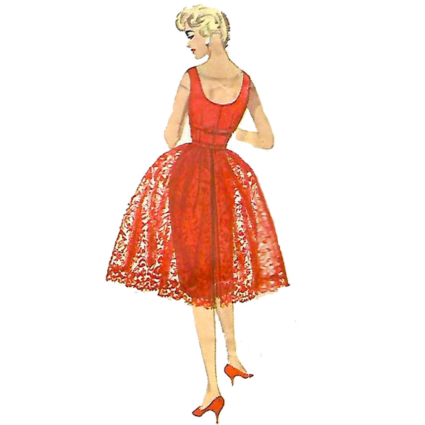 Model wearing 1950s dress, jacket and overskirt made from Simplicity 3035 pattern