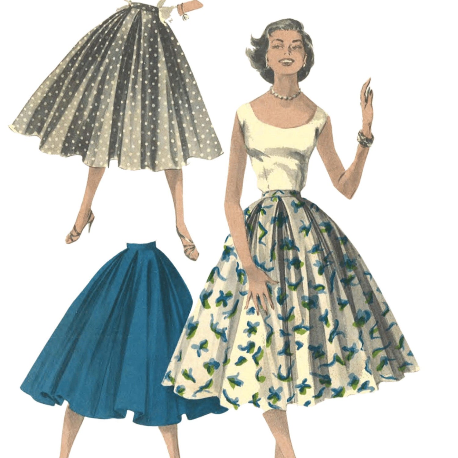 Vintage 1950s Pattern, 'Easy to Sew' Rockabilly Full Circle Skirt