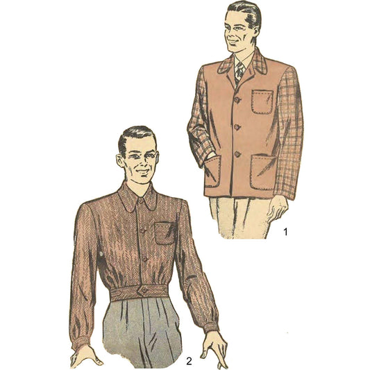 Two men wearing vintage-style clothing on a white background