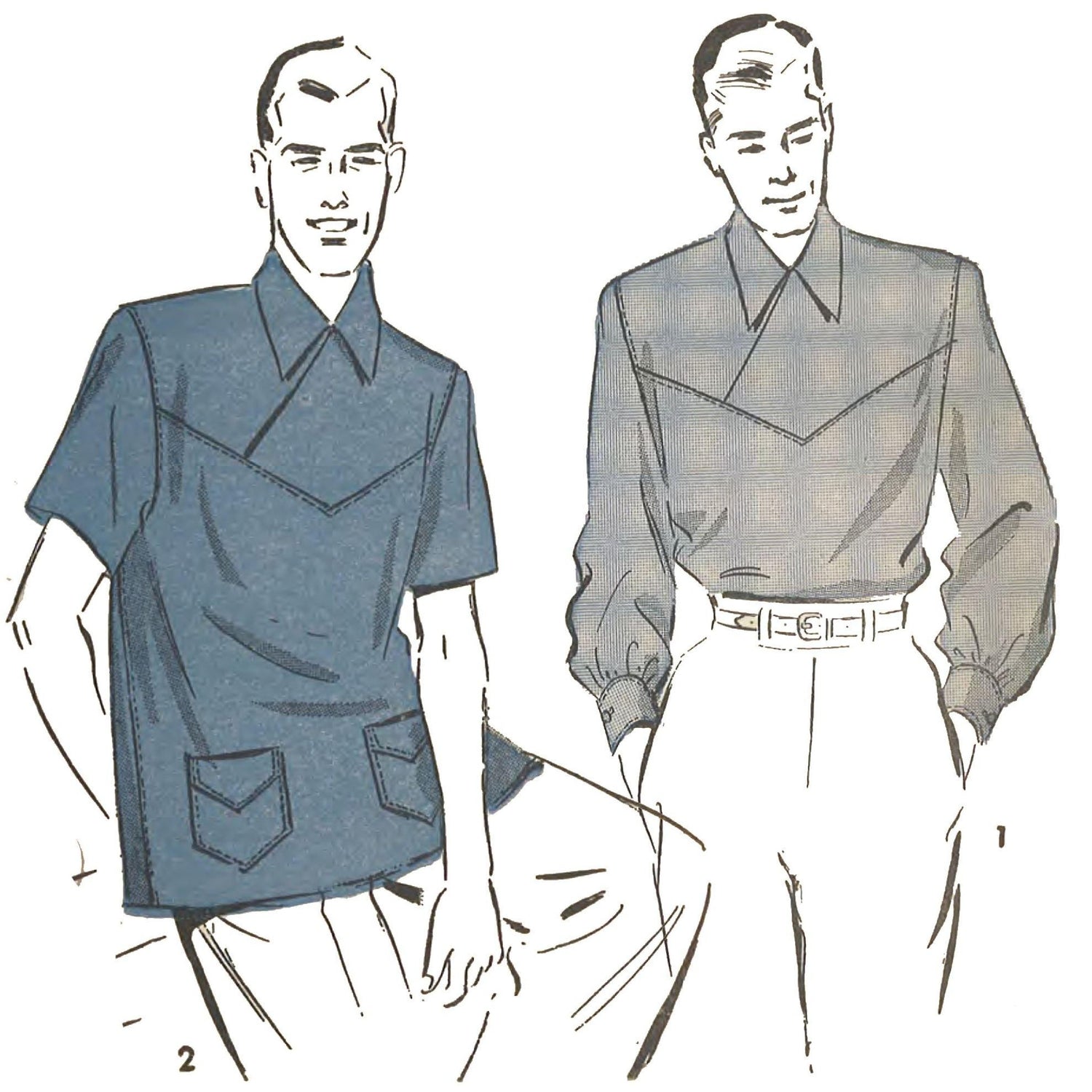 Illustration of men wearing western shirts shirts
