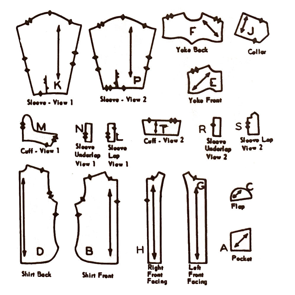 Pattern pieces for Western style shirt.