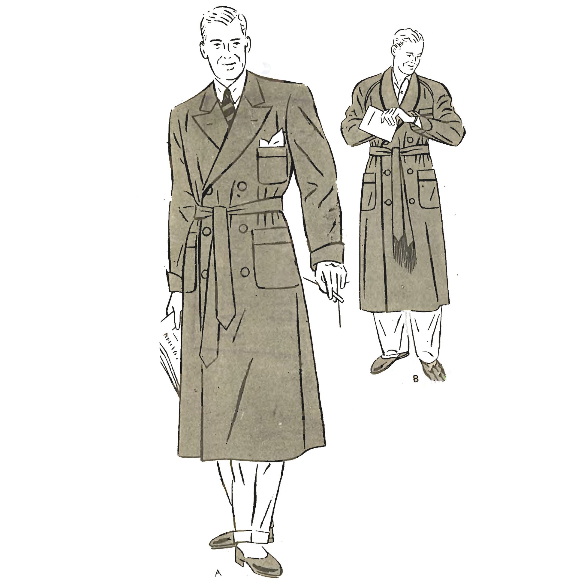 1940s Pattern, Dapper Men's House Coat, Dressing Gown Vintage Sewing Pattern Company 1940s Pattern, Dapper Men's House Coat, Dressing Gown Vintage Sewing Pattern Company