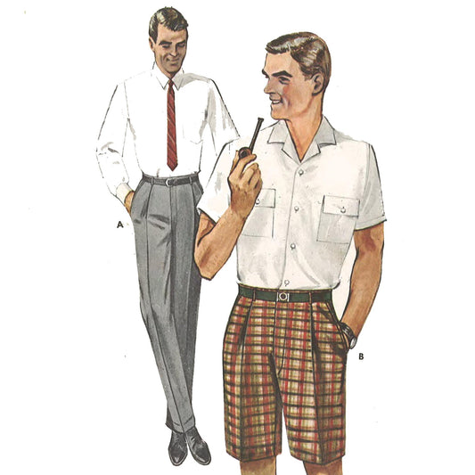 PDF - 1950s Pattern, Men's Trousers and Bermuda Shorts - Multi sizes - Instantly Print at Home - Vintage Sewing Pattern Company