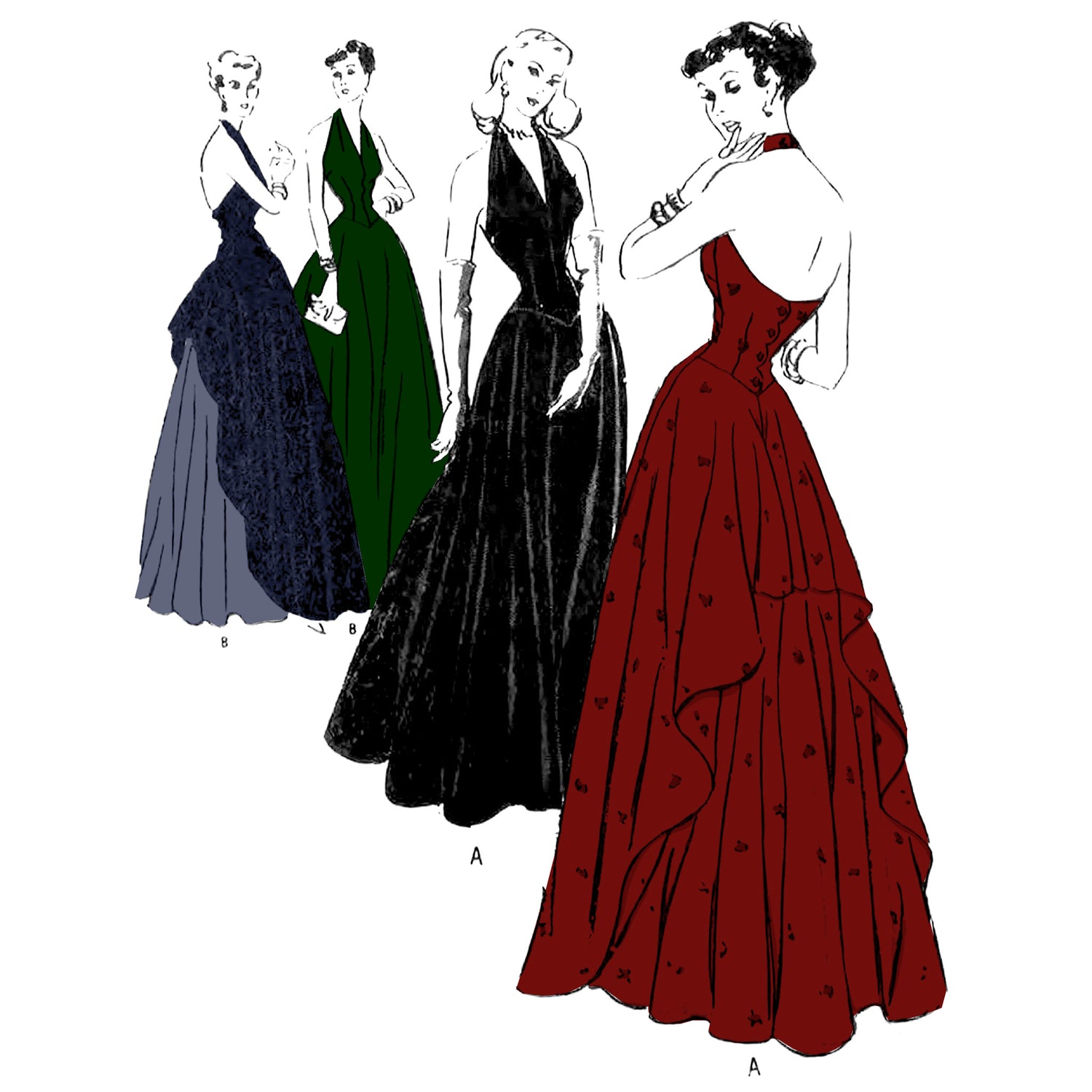 1940s Pattern, Evening/Bridal Gown, Halter Neck Dance Dress - Bust