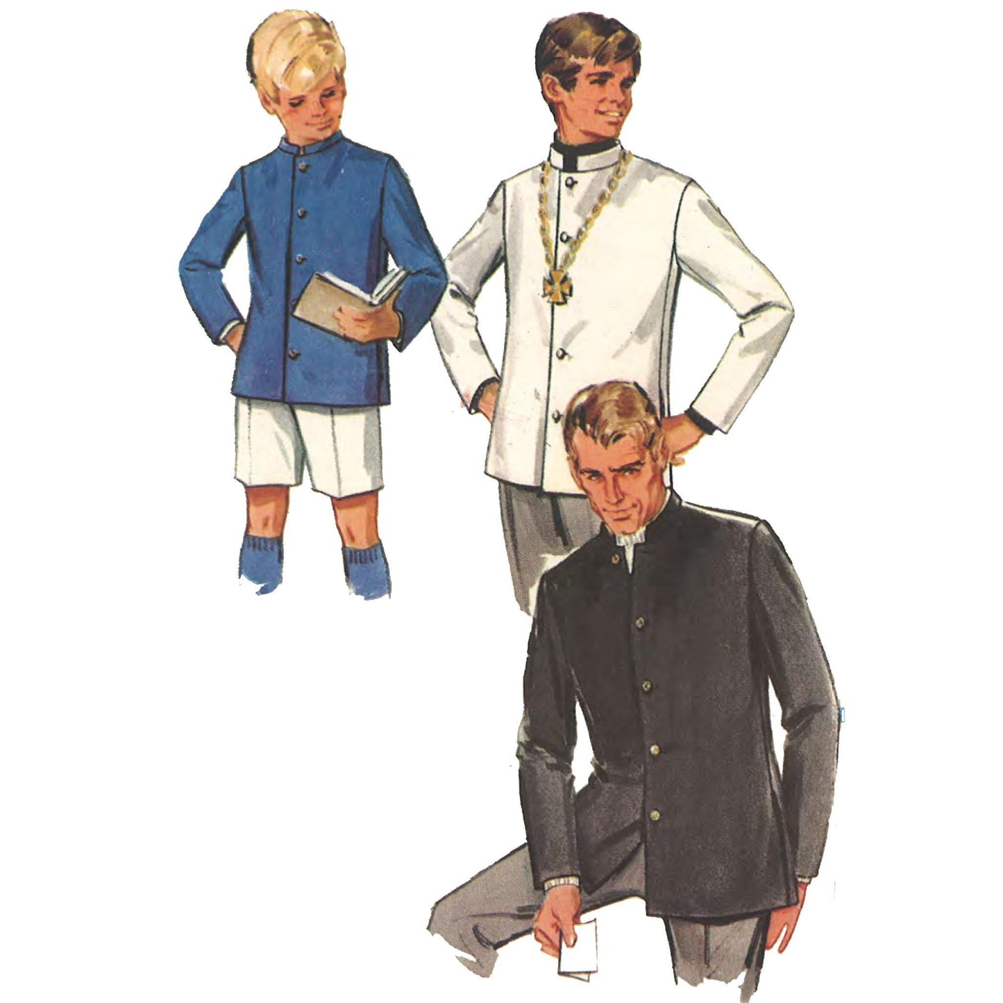 2 men and a boy wearing jackets.