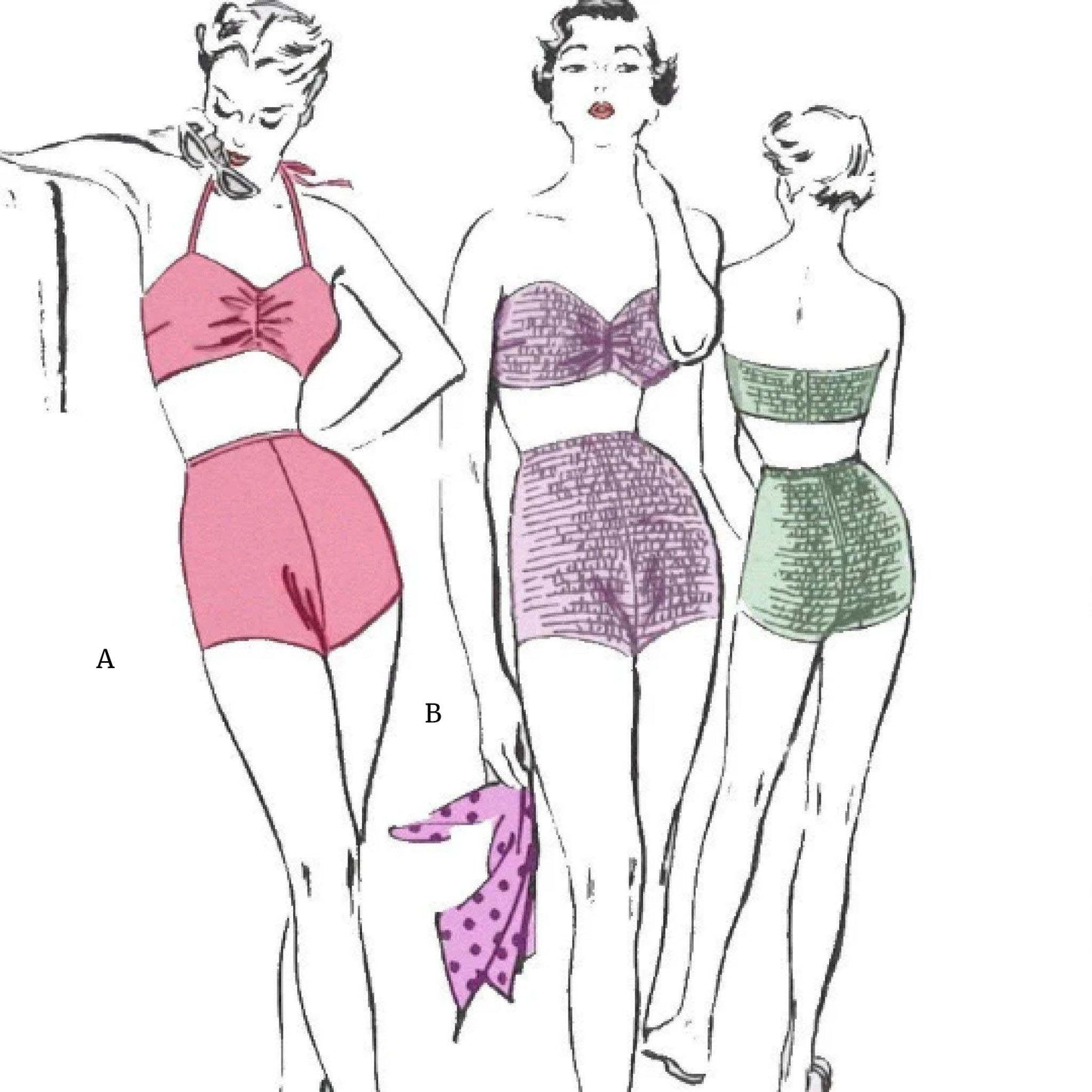Three women wearing Women's Beachwear, Halter Strapless Neck Swimsuit