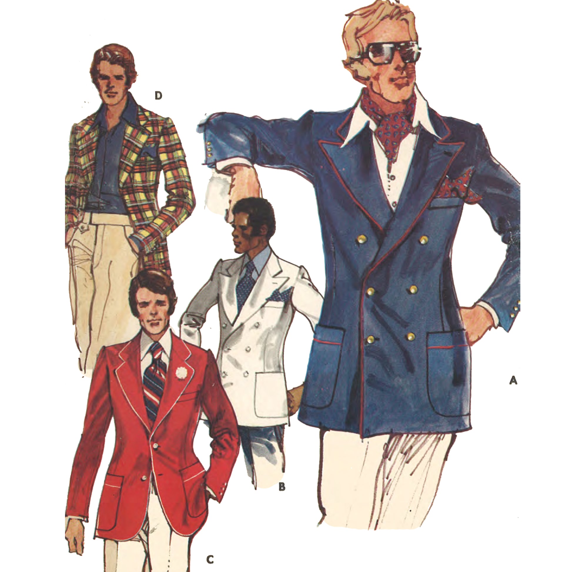 Men's Double Breasted Blazer, Vintage 1970s Sewing Pattern