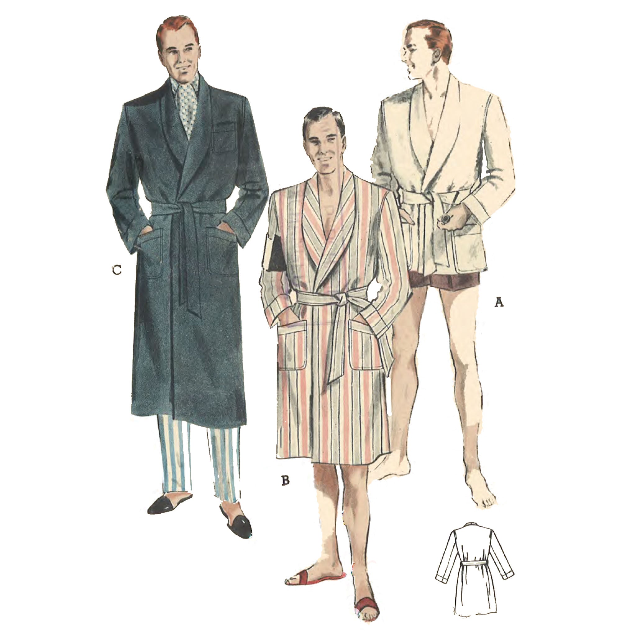 1950s Pattern, Men's Dressing Gown, Smoking Jacket - Chest 38” (97cm ...