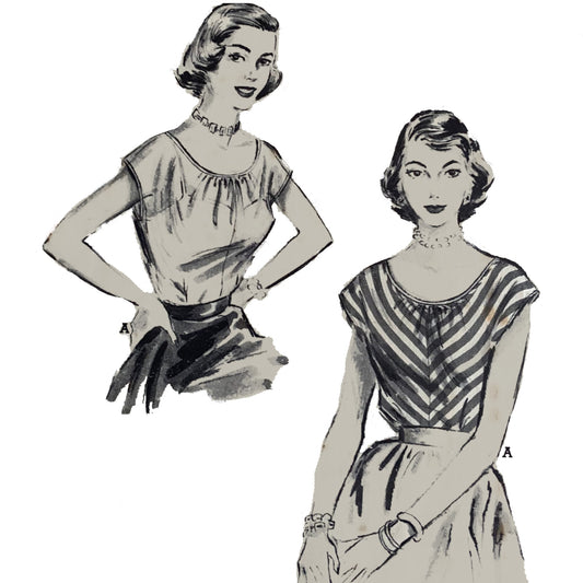1940s Pattern, Blouse with Gathered Neck in Three Styles - Bust=34 (86.4cm)