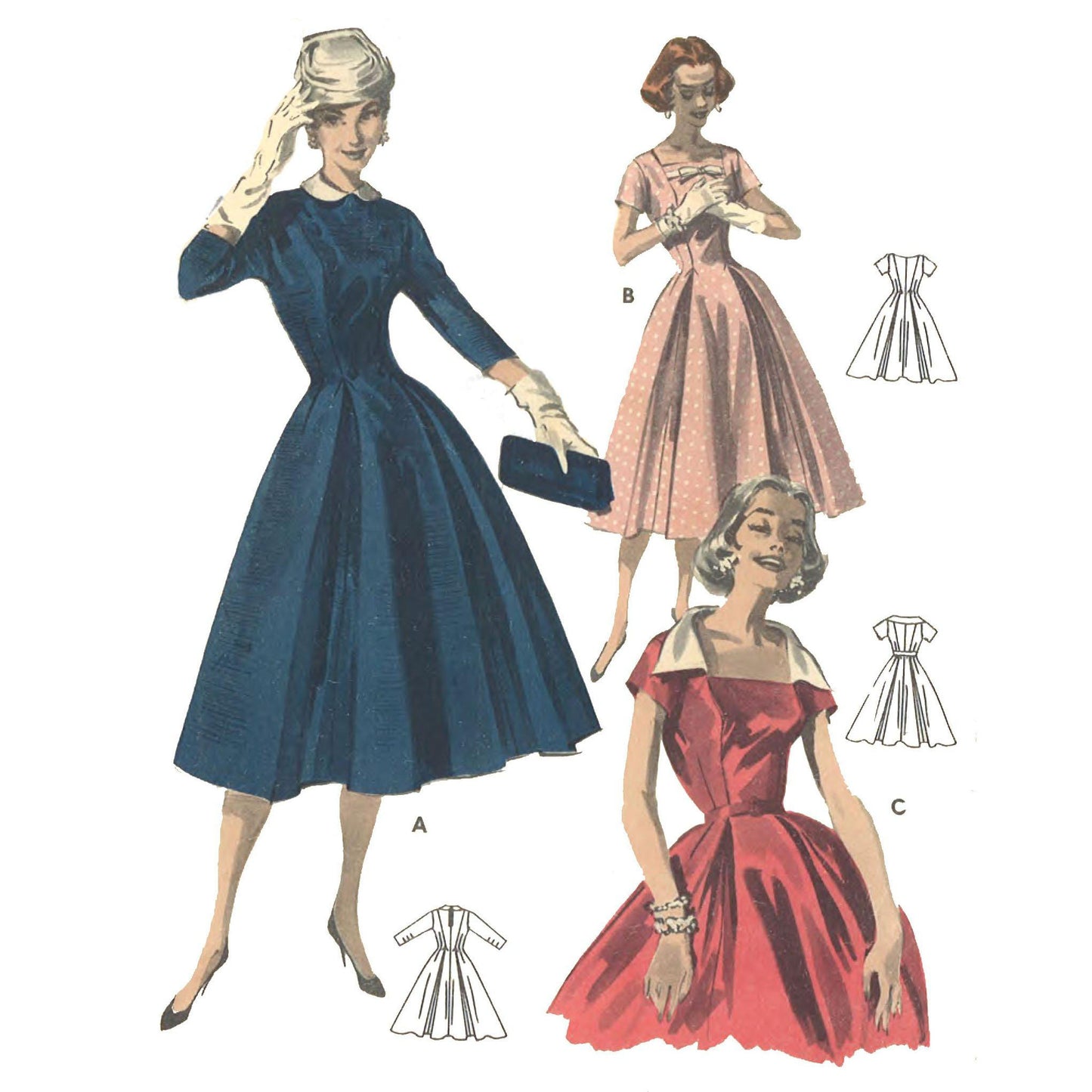PDF - 1950's Sewing Pattern: Princess Line Dress Rockabilly Swing