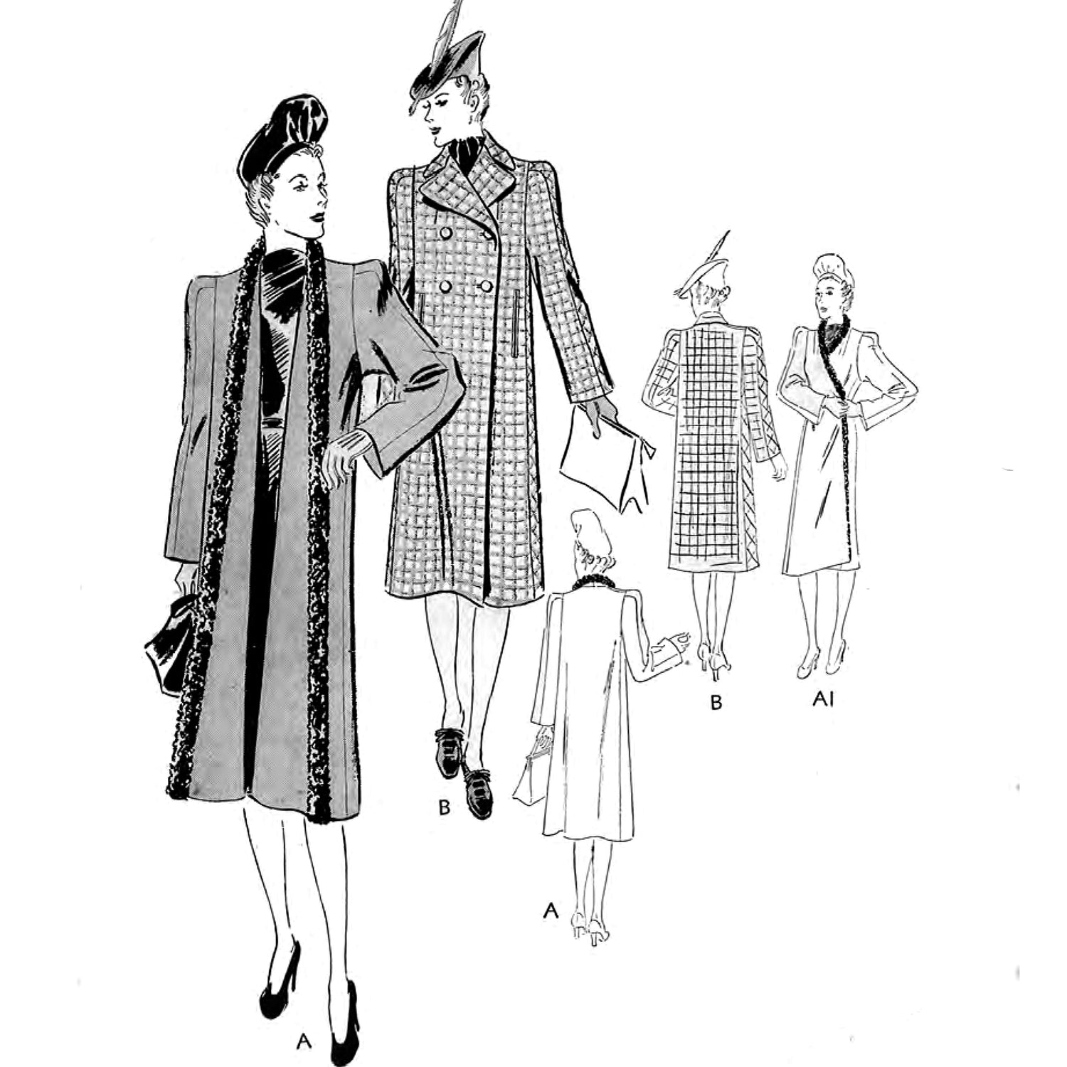 1930s Pattern, Women's Tuxedo Double Breasted Coat - Vintage Sewing Pattern Company