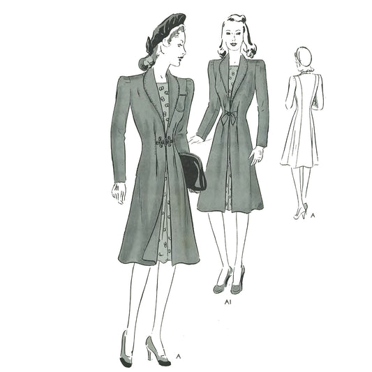 1940s Pattern, Two Women Wearing Fitted Frock Coat