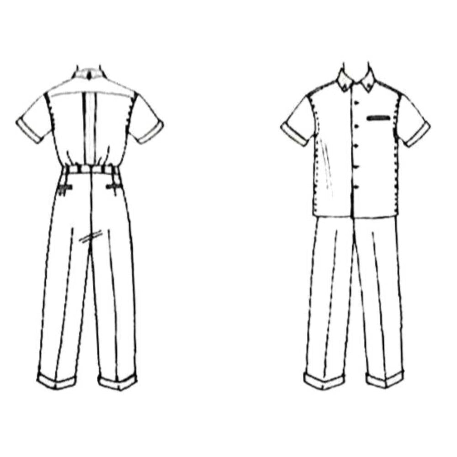 Outline of a mans shirt and pants set