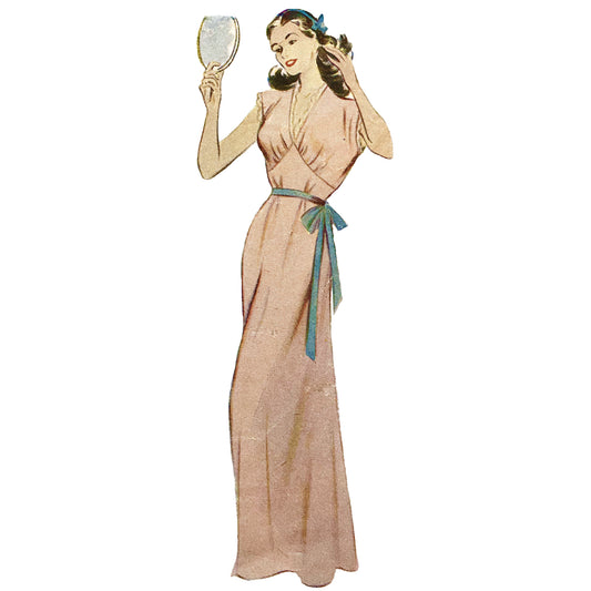 Model wearing long dress made from Weldons 159 pattern