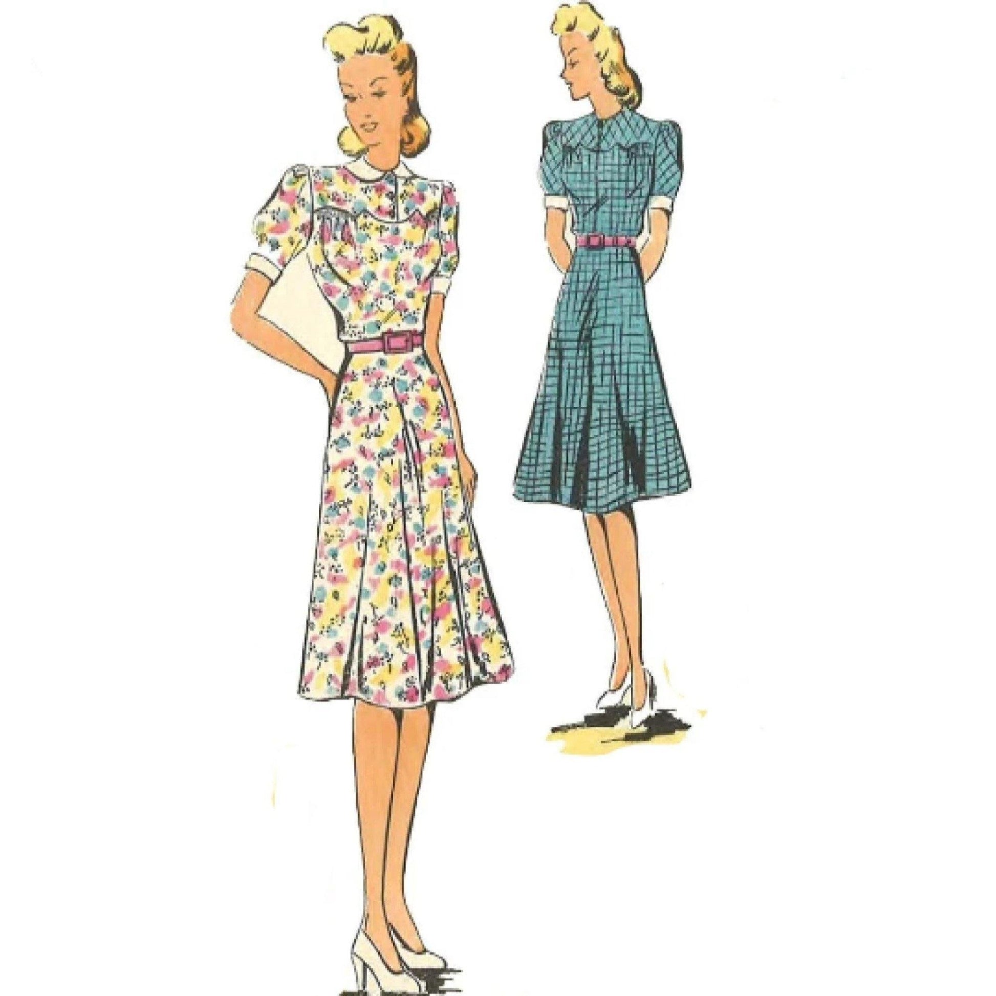 1940's Sewing Pattern: Pretty Frock, Tea Dress - French Instructions - Vintage Sewing Pattern Company 1940's Sewing Pattern: Pretty Frock, Tea Dress - French Instructions - Vintage Sewing Pattern Company