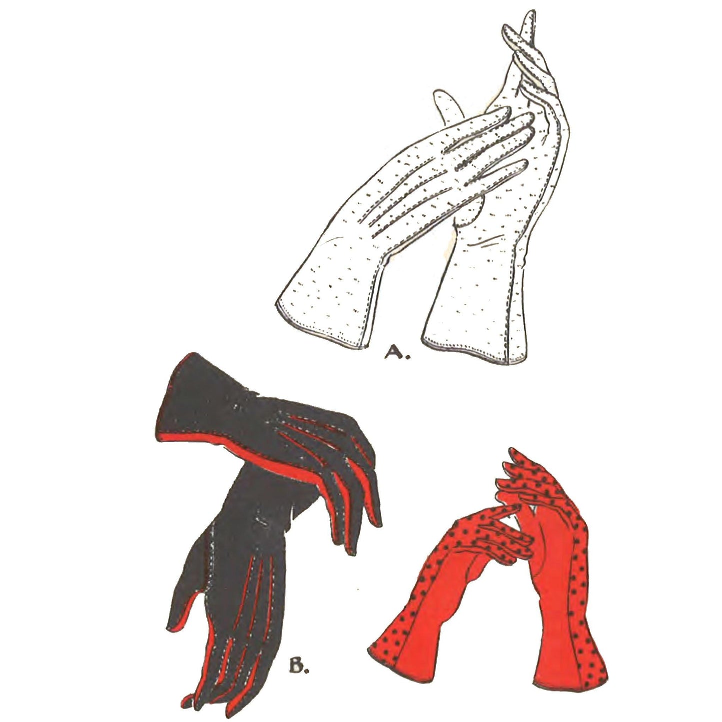 Gloves in white, red and balck.