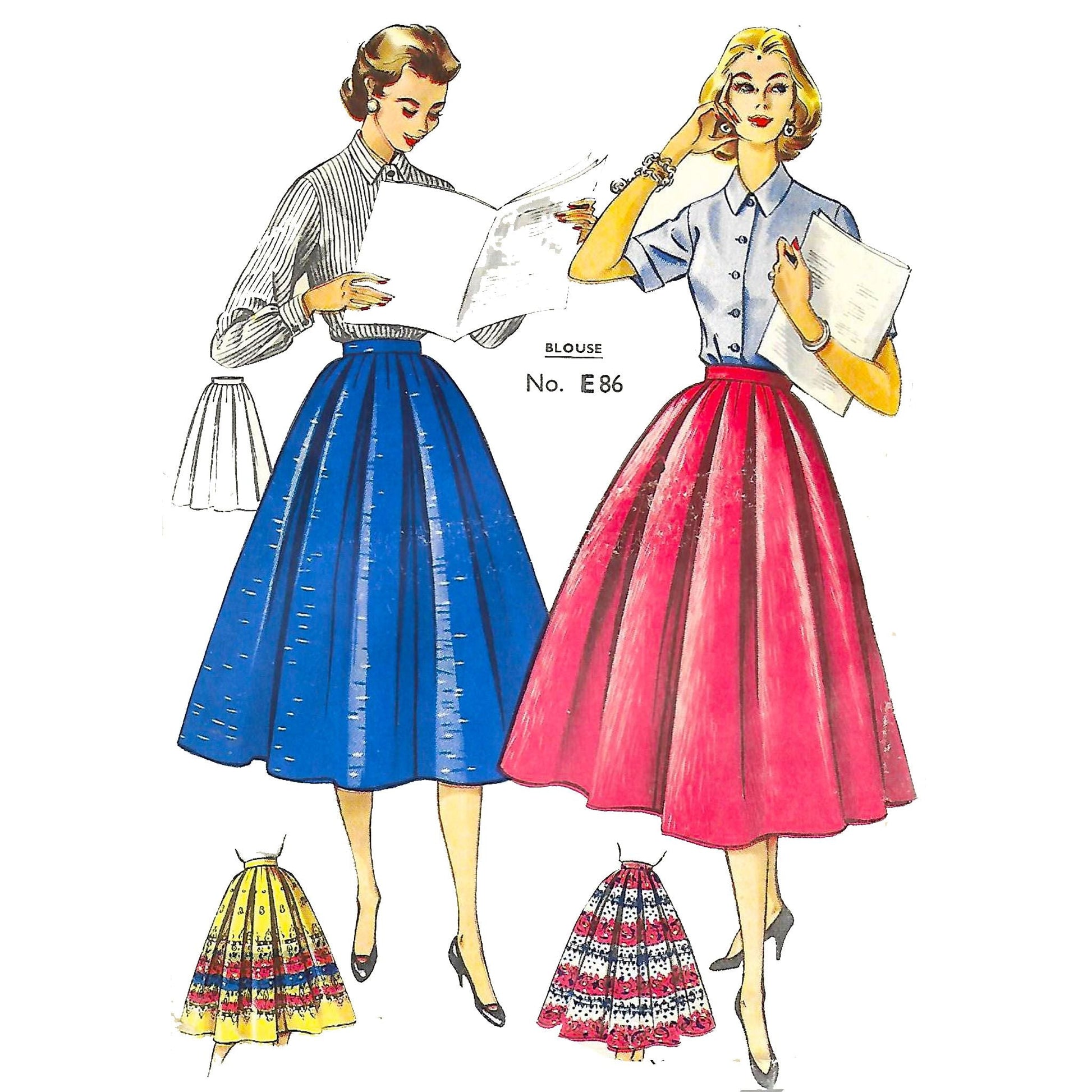 Model wearing 1950s skirt made from Economy Design E112 pattern