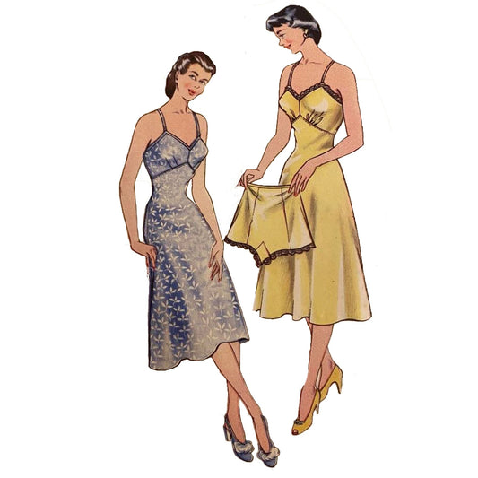Model wearing 1940s slip and knicker made from Economy Design E6 pattern