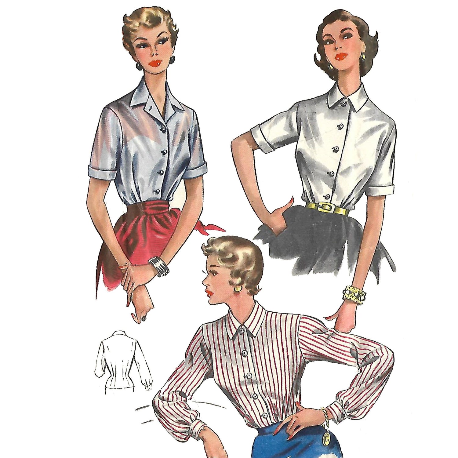 Model wearing 1940s blouse made from Economy Design E86 pattern
